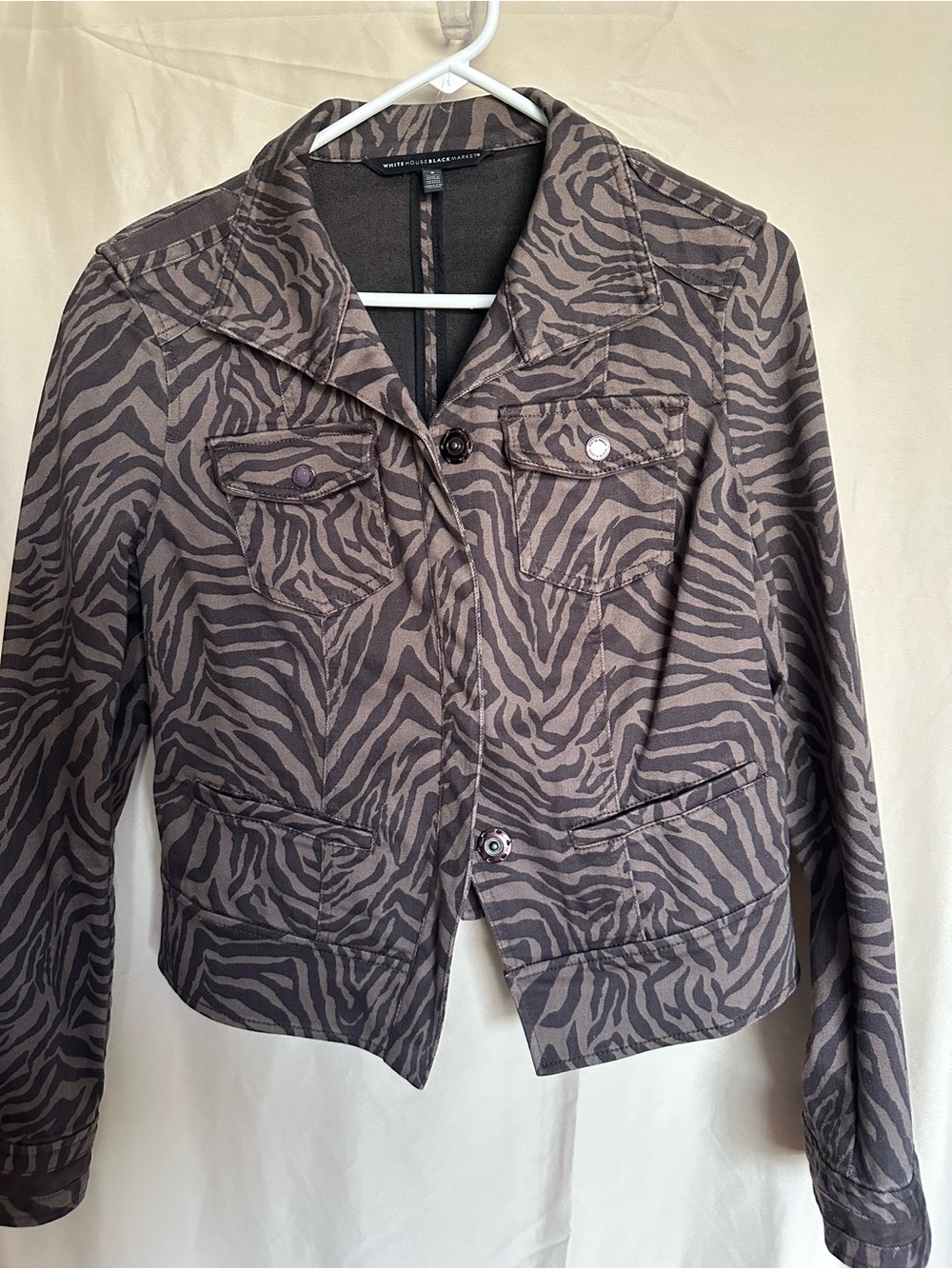 White House Black Market Brown Zebra-Print Jean Jacket